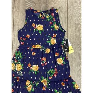 Zunie Dress Girls Small 7/8‎ Navy Flowers Gold Long Sleeveless